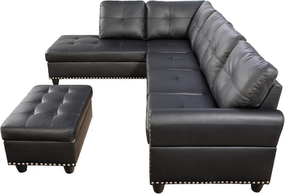 Modern L - Shaped Sectional Sofa Set with Ottoman – Black & Brown Options - with Modern L - Shaped Sectional Sofa Set with Ottoman – Black Left | Sold by Uncle Wiener's Wholesale