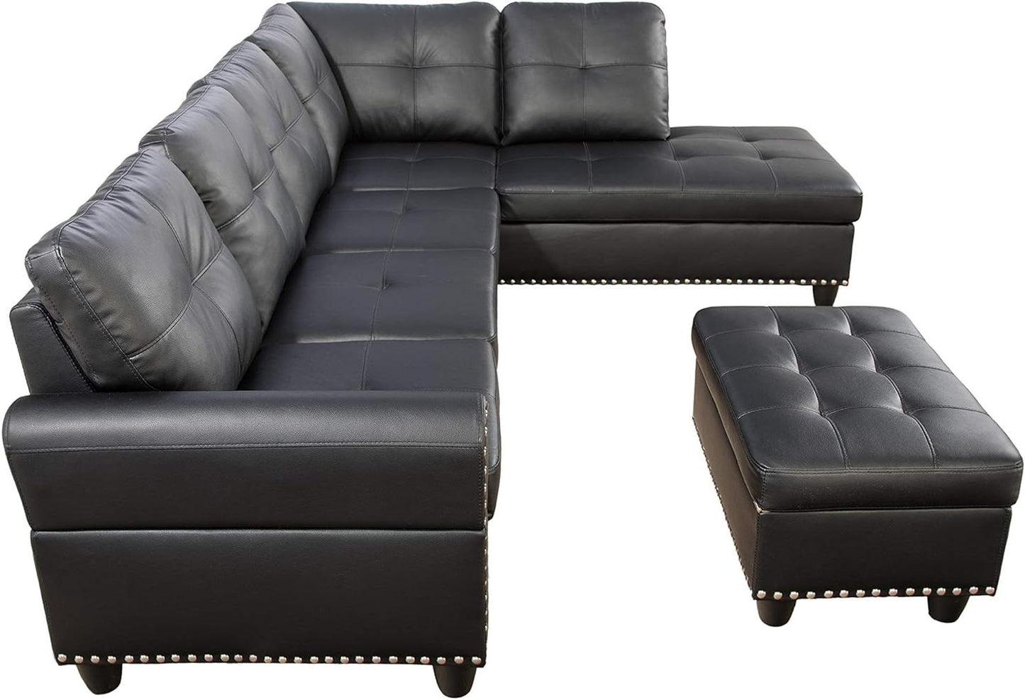 Modern L - Shaped Sectional Sofa Set with Ottoman – Black & Brown Options - with Modern L - Shaped Sectional Sofa Set with Ottoman – Black Right | Sold by Uncle Wiener's Wholesale