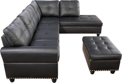 Modern L - Shaped Sectional Sofa Set with Ottoman – Black & Brown Options - with Modern L - Shaped Sectional Sofa Set with Ottoman – Black Right | Sold by Uncle Wiener's Wholesale