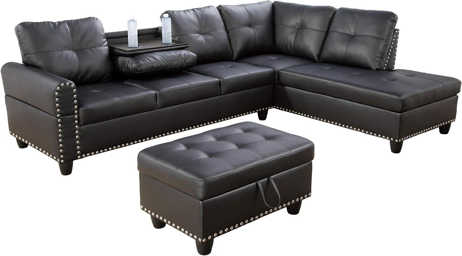 Modern L - Shaped Sectional Sofa Set with Ottoman – Black & Brown Options - with Modern L - Shaped Sectional Sofa Set with Ottoman – Black Right | Sold by Uncle Wiener's Wholesale