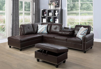 Modern L - Shaped Sectional Sofa Set with Ottoman – Black & Brown Options - with Modern L - Shaped Sectional Sofa Set with Ottoman – Brown Left | Sold by Uncle Wiener's Wholesale