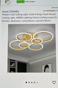 Modern LED gold 6-ring ceiling light, flush mount fixture, 4000K warm white lighting for bedroom and kitchen