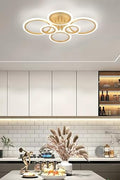 Modern LED gold 6-ring ceiling light, flush mount fixture, 4000K warm white lighting for bedroom and kitchen