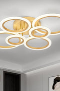 Modern LED gold 6-ring ceiling light, flush mount fixture, 4000K warm white lighting for bedroom and kitchen