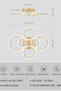 Modern LED gold 6-ring ceiling light, flush mount fixture, 4000K warm white lighting for bedroom and kitchen