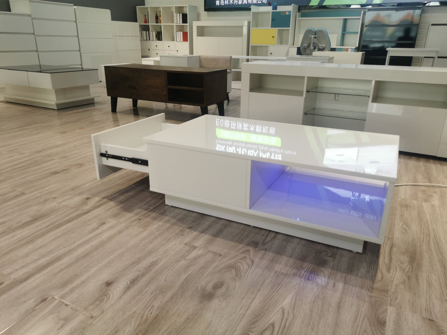 Modern LED Coffee Table High Gloss with Storage Drawer RGB USB 113230 - with | Sold by Uncle Wiener's Wholesale