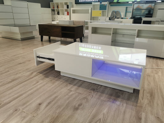 Modern LED Coffee Table High Gloss with Storage Drawer RGB USB 113230 - with | Sold by Uncle Wiener's Wholesale