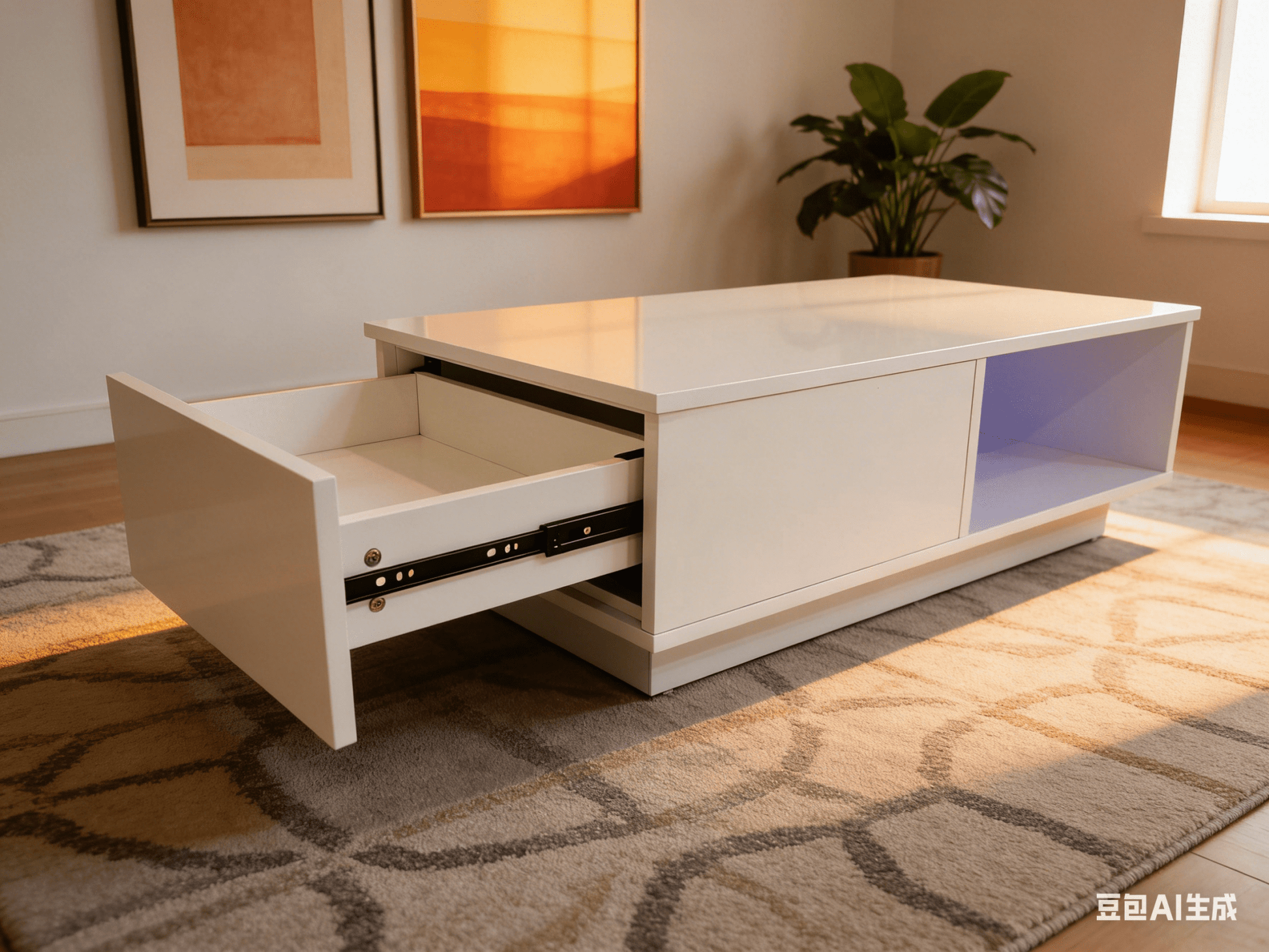 Modern LED Coffee Table High Gloss with Storage Drawer RGB USB 113230 - with | Sold by Uncle Wiener's Wholesale
