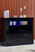 Modern LED High Gloss Storage Cabinet with Remote Control Lighting – Black or White – 51910 - with BLACK | Sold by Uncle Wiener's Wholesale