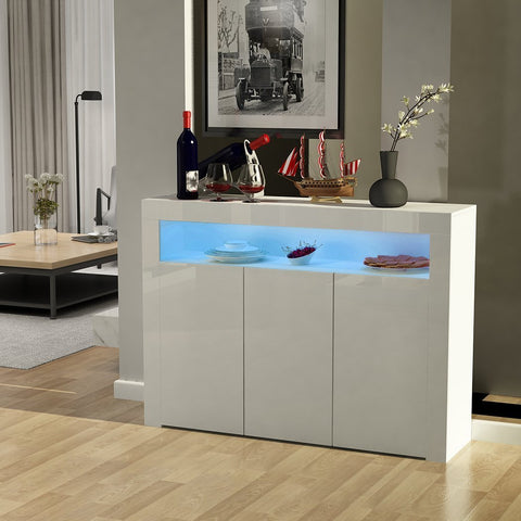 Modern LED High Gloss Storage Cabinet with Remote Control Lighting – Black or White – 51910 - with BLACK | Sold by Uncle Wiener's Wholesale