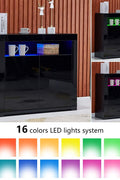 Modern LED High Gloss Storage Cabinet with Remote Control Lighting – Black or White – 51910 - with BLACK | Sold by Uncle Wiener's Wholesale