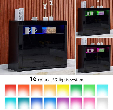 Modern LED High Gloss Storage Cabinet with Remote Control Lighting – Black or White – 51910 - with BLACK | Sold by Uncle Wiener's Wholesale