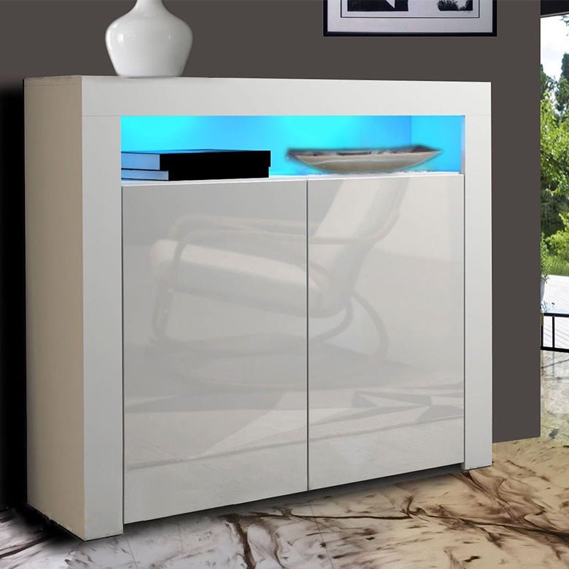 Modern LED High Gloss Storage Cabinet with Remote Control Lighting – Black or White – 51910 - with WHITE | Sold by Uncle Wiener's Wholesale