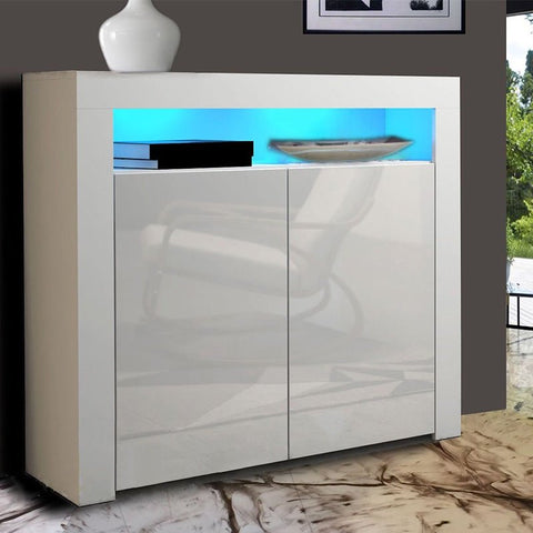 Modern LED High Gloss Storage Cabinet with Remote Control Lighting – Black or White – 51910 - with WHITE | Sold by Uncle Wiener's Wholesale
