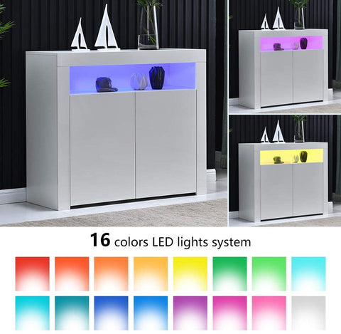 Modern LED High Gloss Storage Cabinet with Remote Control Lighting – Black or White – 51910 - with BLACK | Sold by Uncle Wiener's Wholesale