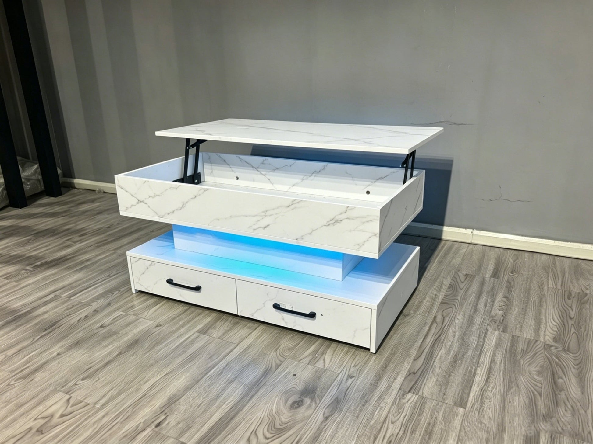 Modern Lift Top RGB LED Coffee Table Storage Drawers SKU 113228 - with White | Sold by Uncle Wiener's Wholesale