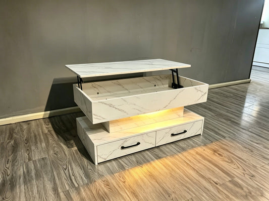 Modern Lift Top RGB LED Coffee Table Storage Drawers SKU 113228 - with White | Sold by Uncle Wiener's Wholesale