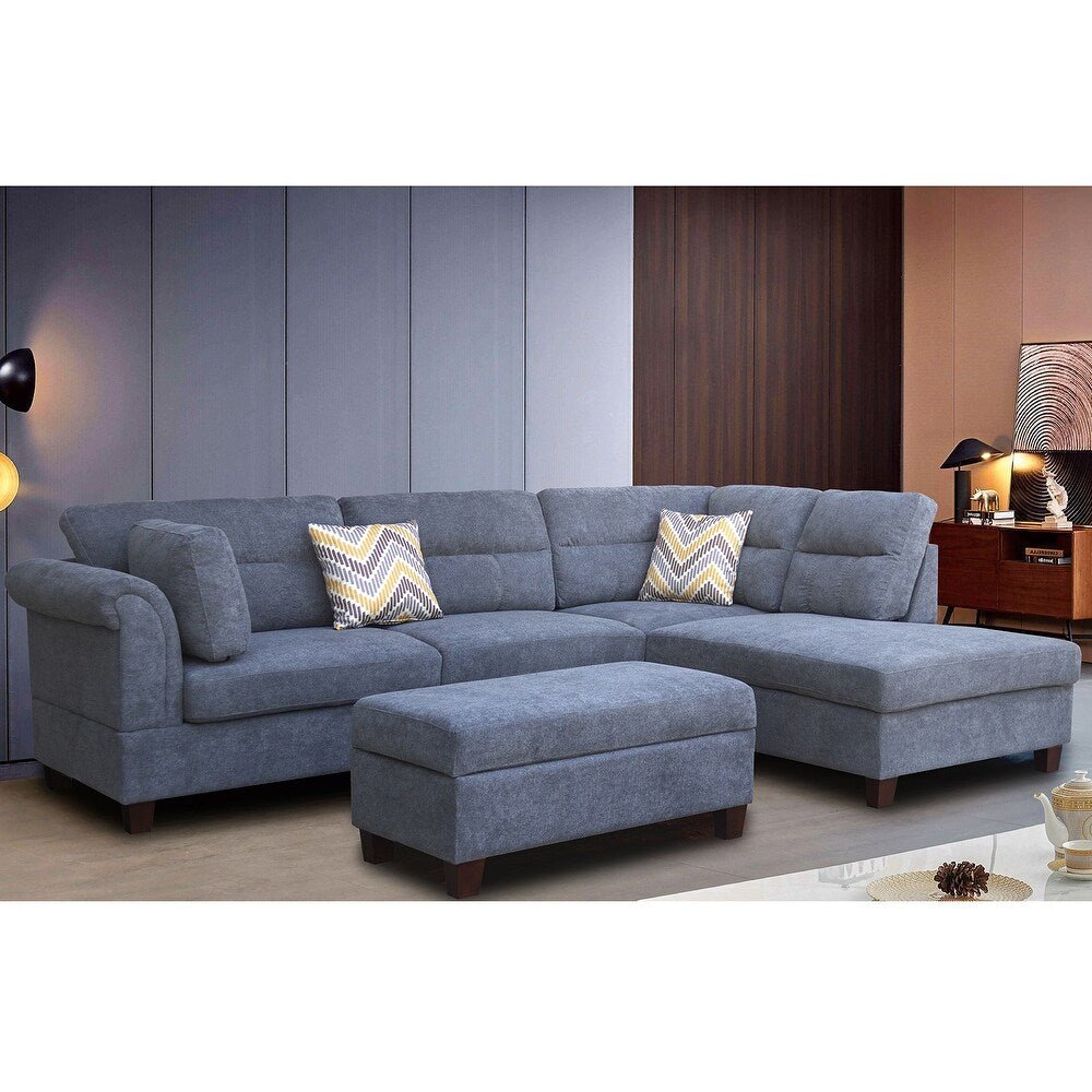 Modern Light Gray Sofa Set with Pillows & Ottoman – Left or Right Facing BT1926LG - with | Sold by Uncle Wiener's Wholesale