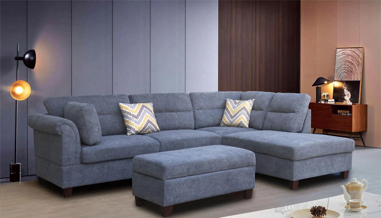 Modern Light Gray Sofa Set with Pillows & Ottoman – Left or Right Facing BT1926LG - with | Sold by Uncle Wiener's Wholesale