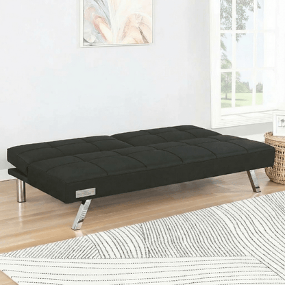 Modern Metal Frame Futon Sofa Bed – Convertible Sleeper Lounger with 226.8 kg (500 lb) Weight Capacity - Bedroom Furniture with BLACK | Sold by Uncle Wiener's Wholesale