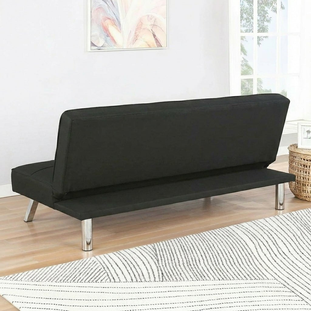 Modern Metal Frame Futon Sofa Bed – Convertible Sleeper Lounger with 226.8 kg (500 lb) Weight Capacity - Bedroom Furniture with BLACK | Sold by Uncle Wiener's Wholesale