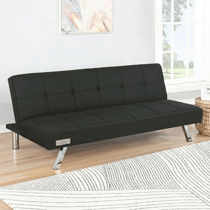 Modern Metal Frame Futon Sofa Bed – Convertible Sleeper Lounger with 226.8 kg (500 lb) Weight Capacity - Bedroom Furniture with BLACK | Sold by Uncle Wiener's Wholesale