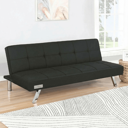 Modern Metal Frame Futon Sofa Bed – Convertible Sleeper Lounger with 226.8 kg (500 lb) Weight Capacity - Bedroom Furniture with BLACK | Sold by Uncle Wiener's Wholesale