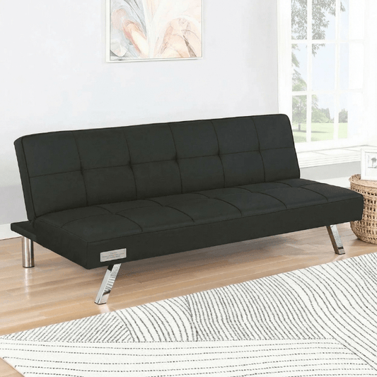 Modern Metal Frame Futon Sofa Bed – Convertible Sleeper Lounger with 226.8 kg (500 lb) Weight Capacity - Bedroom Furniture with BLACK | Sold by Uncle Wiener's Wholesale
