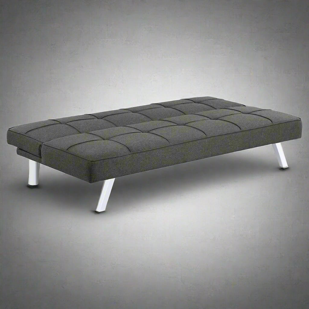 Black Modern Metal Frame Convertible Sofa Bed in Upright Position

Convertible Sofa Lounger in Minimal Living Room

Metal Frame Sofa Fully Reclined into Bed

Gray Futon Sofa with Metal Frame and Cushioned Seating

Multi-Position Convertible Sofa for Small Spaces

Side View of Sofa Lounger with Steel Legs

Foldable Futon Sofa with Modern Design

Compact Sofa Bed Setup in Small Apartment

Adjustable Metal Frame Sleeper Sofa in Gray
