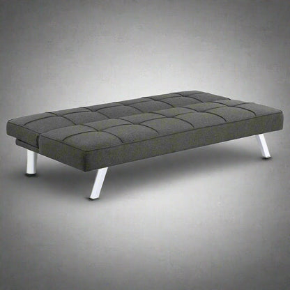 Black Modern Metal Frame Convertible Sofa Bed in Upright Position

Convertible Sofa Lounger in Minimal Living Room

Metal Frame Sofa Fully Reclined into Bed

Gray Futon Sofa with Metal Frame and Cushioned Seating

Multi-Position Convertible Sofa for Small Spaces

Side View of Sofa Lounger with Steel Legs

Foldable Futon Sofa with Modern Design

Compact Sofa Bed Setup in Small Apartment

Adjustable Metal Frame Sleeper Sofa in Gray
