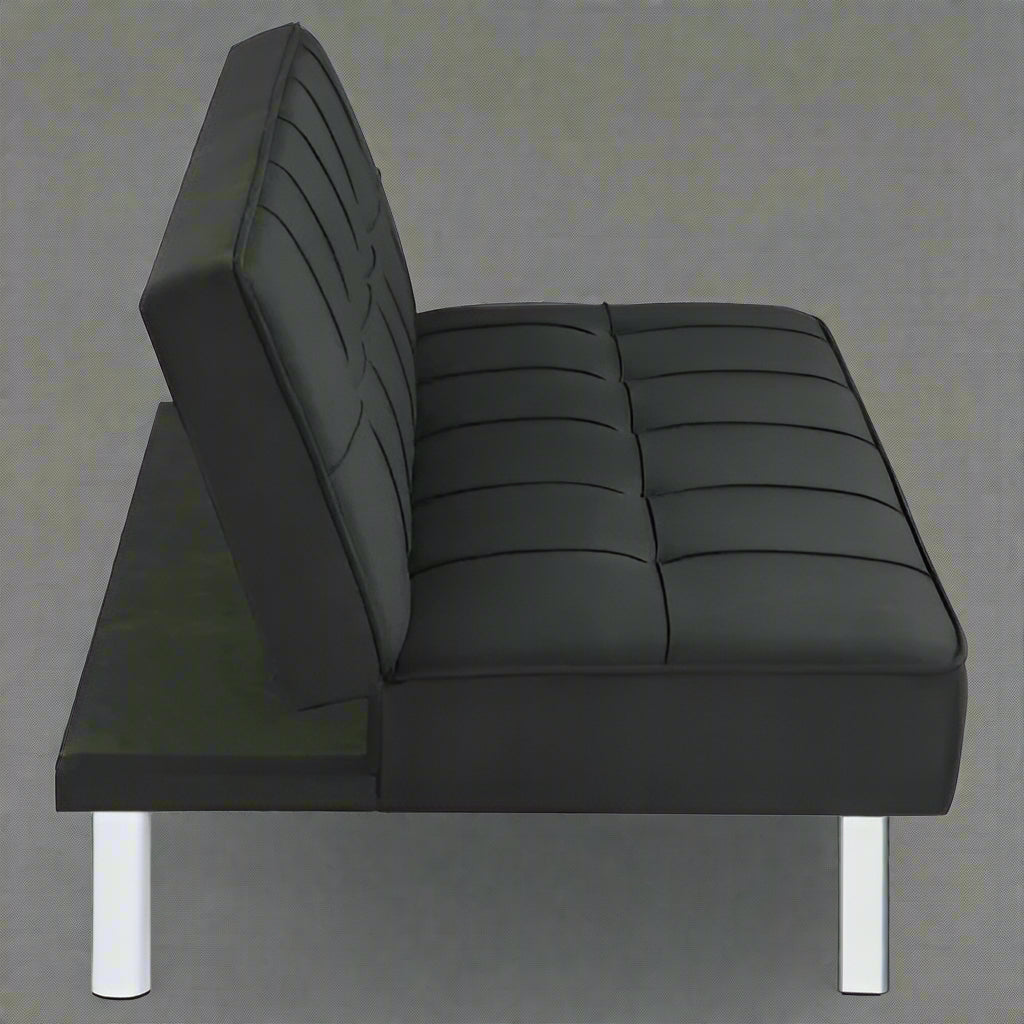 Black Modern Metal Frame Convertible Sofa Bed in Upright Position

Convertible Sofa Lounger in Minimal Living Room

Metal Frame Sofa Fully Reclined into Bed

Gray Futon Sofa with Metal Frame and Cushioned Seating

Multi-Position Convertible Sofa for Small Spaces

Side View of Sofa Lounger with Steel Legs

Foldable Futon Sofa with Modern Design

Compact Sofa Bed Setup in Small Apartment

Adjustable Metal Frame Sleeper Sofa in Gray