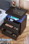 Modern Nightstand with Built - In Power Outlets & RGB LED Accent Lights – High Gloss Finish Bedside Table - with Classic Black | Sold by Uncle Wiener's Wholesale