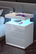 Modern Nightstand with Built - In Power Outlets & RGB LED Accent Lights – High Gloss Finish Bedside Table - with Elegant Glossy White | Sold by Uncle Wiener's Wholesale
