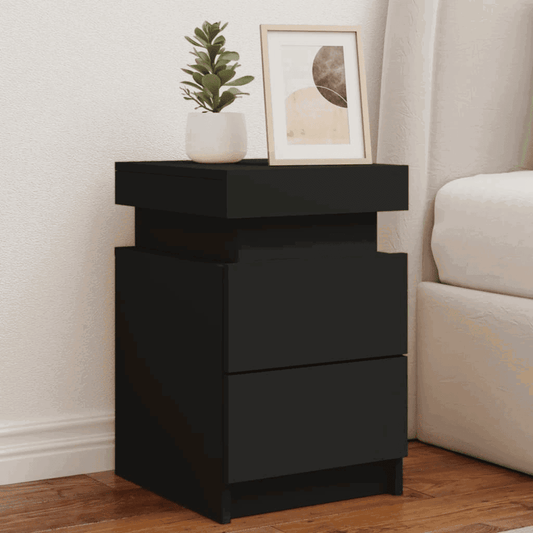 Modern Nightstand with Built - In Power Outlets & RGB LED Accent Lights – High Gloss Finish Bedside Table - with Classic Black | Sold by Uncle Wiener's Wholesale