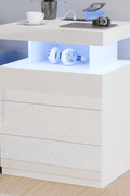 Modern Nightstand with Built - In Power Outlets & RGB LED Accent Lights – High Gloss Finish Bedside Table - with Elegant Glossy White | Sold by Uncle Wiener's Wholesale