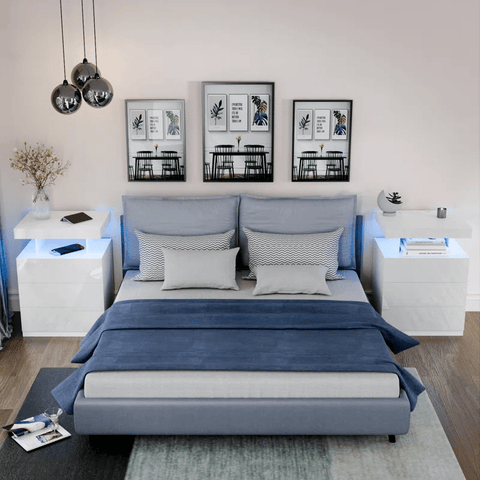 White Modern Nightstand with LED Lights and Charging Ports

Black Nightstand with RGB Lighting in Bedroom Setup

Smart Nightstand with Glowing LED Drawers – White Finish

Compact Bedside Table with Built-In Outlets and Lights

Modern Nightstand with Power Outlets and Drawer Storage
