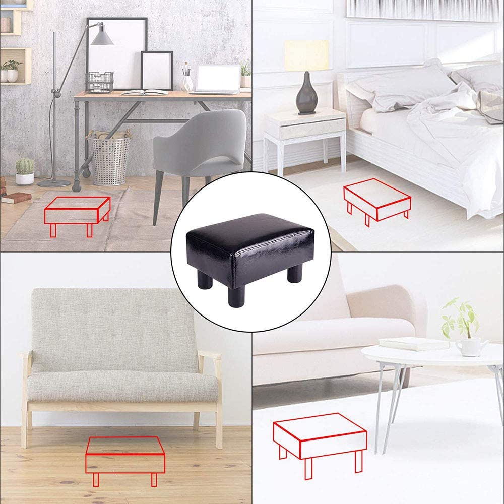 Modern PU Leather Ottoman Stool Footrest – Black Compact Home Seating 112452 - with | Sold by Uncle Wiener's Wholesale