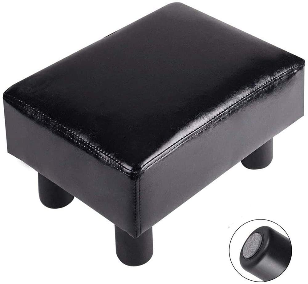 Modern PU Leather Ottoman Stool Footrest – Black Compact Home Seating 112452 - with | Sold by Uncle Wiener's Wholesale