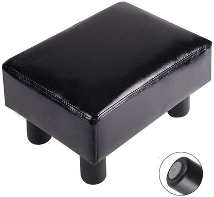 Modern PU Leather Ottoman Stool Footrest – Black Compact Home Seating 112452 - with | Sold by Uncle Wiener's Wholesale
