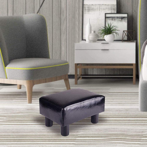 Modern PU Leather Ottoman Stool Footrest – Black Compact Home Seating 112452 - with | Sold by Uncle Wiener's Wholesale