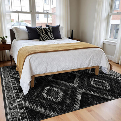Modern Shaggy Area Rug Washable Non-Slip Geometric Carpet 4x5 5x8 6x10 FGYRUG - with Black Geometric (120 x 160 cm) | Sold by Uncle Wiener's Wholesale