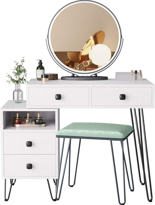 Modern Vanity Desk with LED Mirror & Storage Drawers Makeup Table 113227 - with | Sold by Uncle Wiener's Wholesale