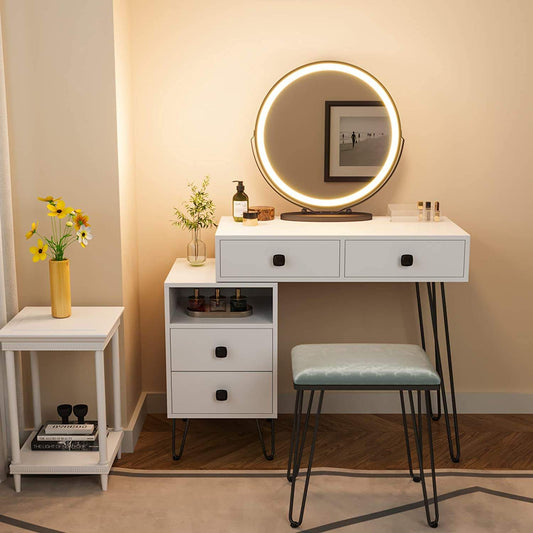 Modern Vanity Desk with LED Mirror & Storage Drawers Makeup Table 113227 - with | Sold by Uncle Wiener's Wholesale