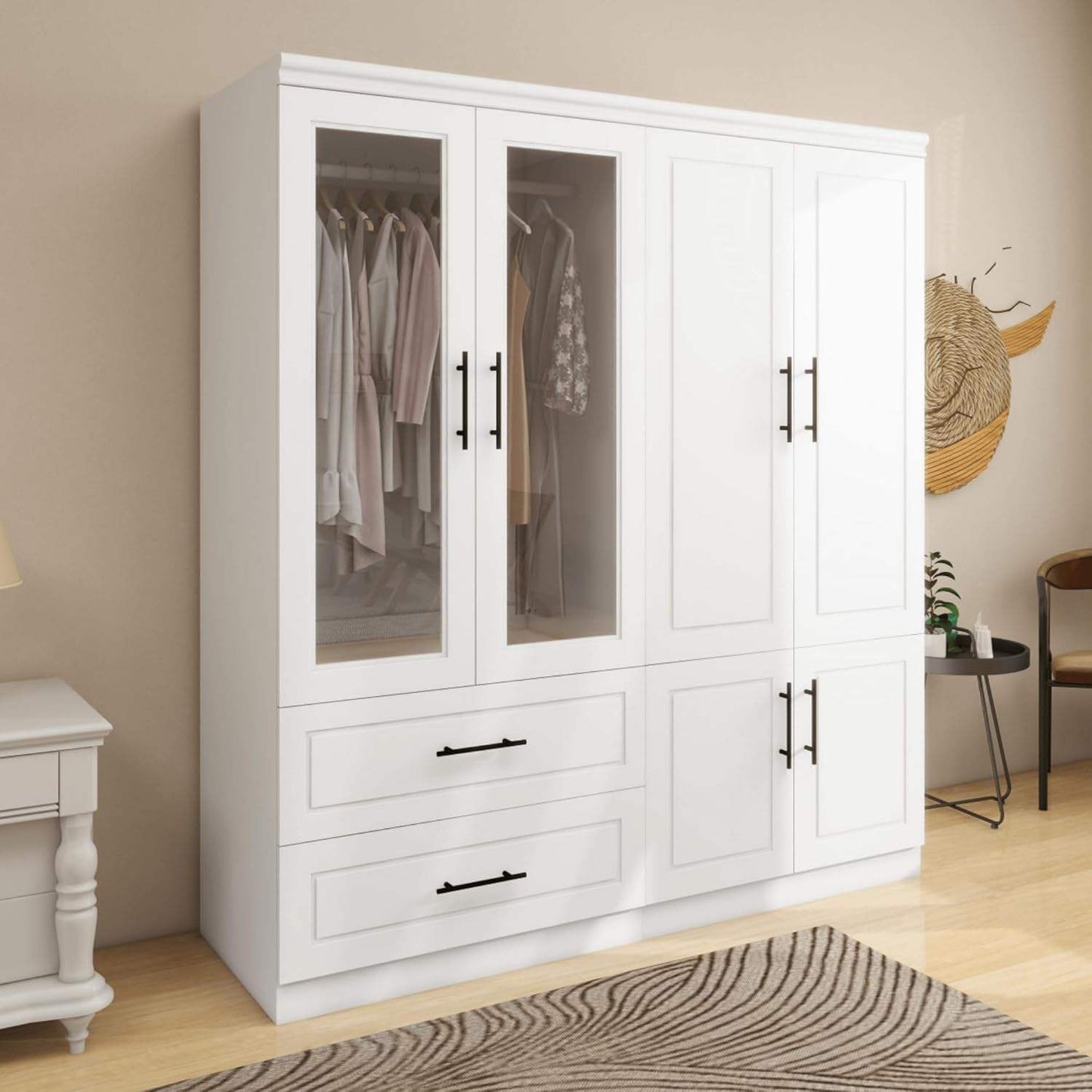 Modern Wardrobe Storage Cabinet with Acrylic Doors & Drawers White SKU 113229 - with | Sold by Uncle Wiener's Wholesale