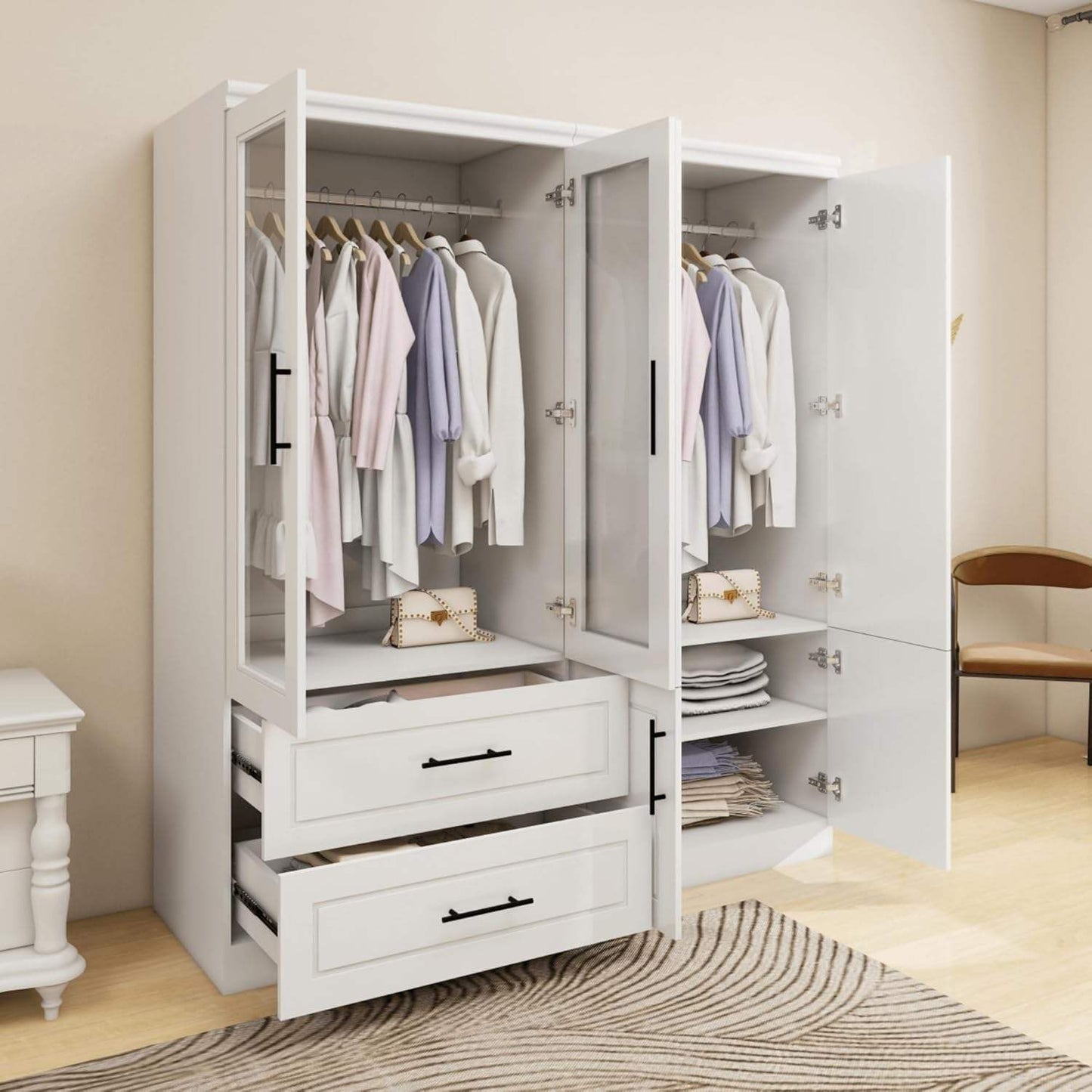Modern Wardrobe Storage Cabinet with Acrylic Doors & Drawers White SKU 113229 - with | Sold by Uncle Wiener's Wholesale