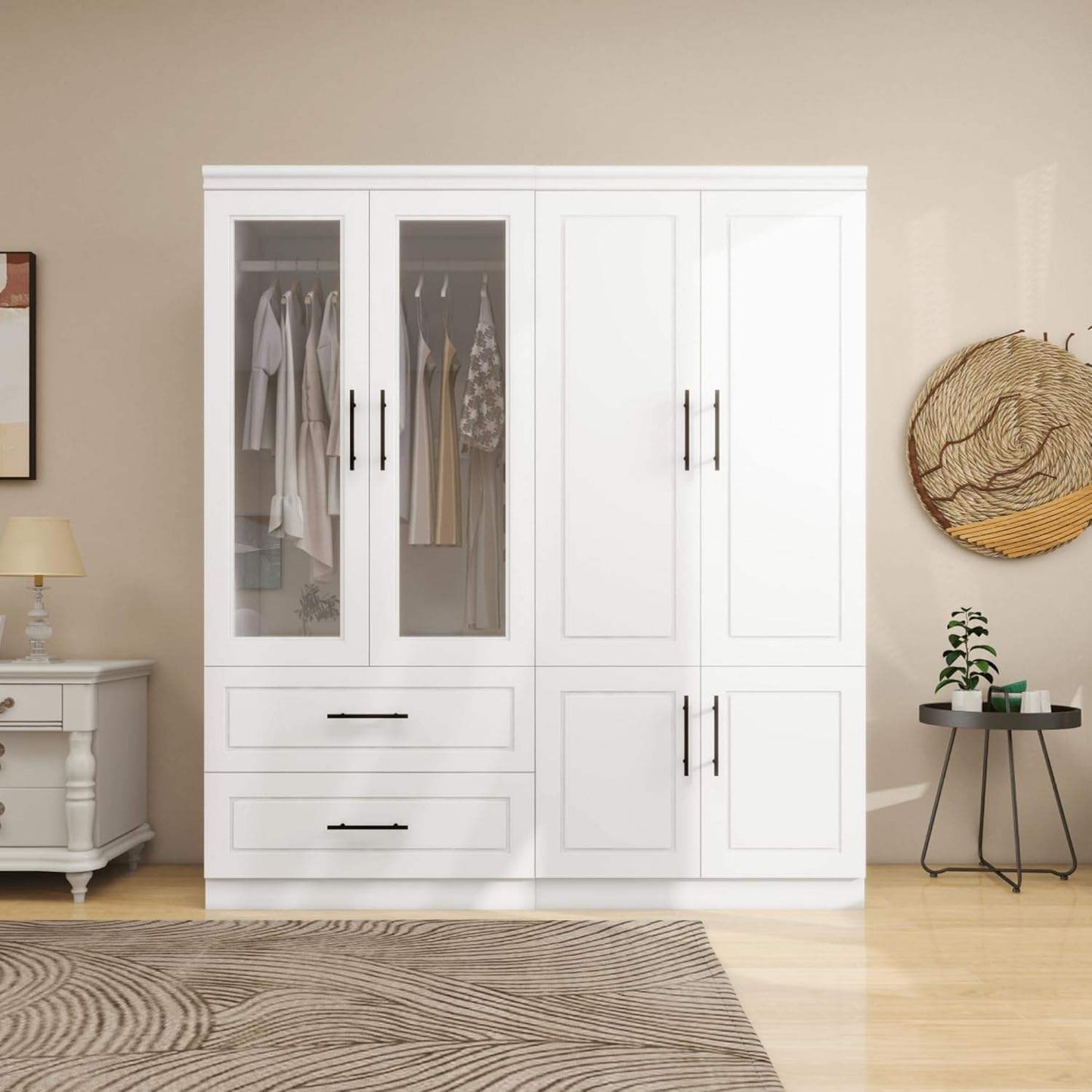Modern Wardrobe Storage Cabinet with Acrylic Doors & Drawers White SKU 113229 - with | Sold by Uncle Wiener's Wholesale