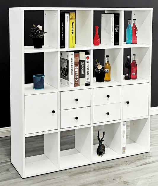 Modern White Cube Bookshelf Storage Organizer with Drawers 113225 - with | Sold by Uncle Wiener's Wholesale