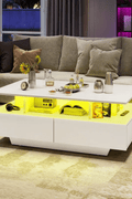 Modern White/Black Coffee Table with 4 Drawers & RGB LED Lights – Sleek Living Room Centerpiece - with Black | Sold by Uncle Wiener's Wholesale