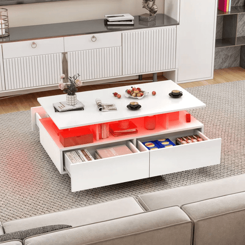 Modern White/Black Coffee Table with 4 Drawers & RGB LED Lights – Sleek Living Room Centerpiece - with White | Sold by Uncle Wiener's Wholesale