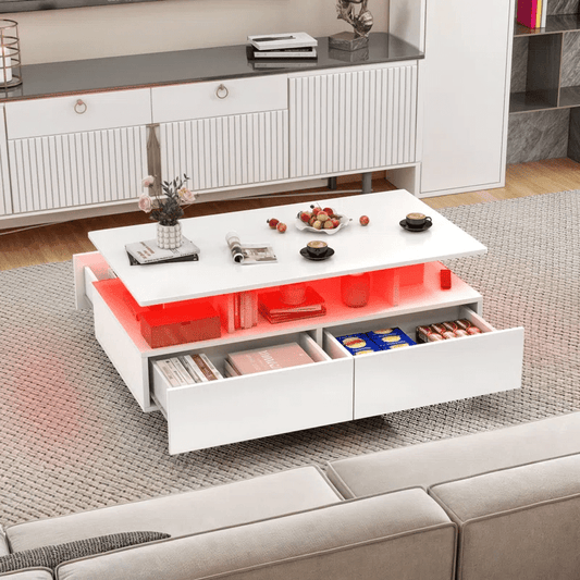 Modern White/Black Coffee Table with 4 Drawers & RGB LED Lights – Sleek Living Room Centerpiece - with White | Sold by Uncle Wiener's Wholesale